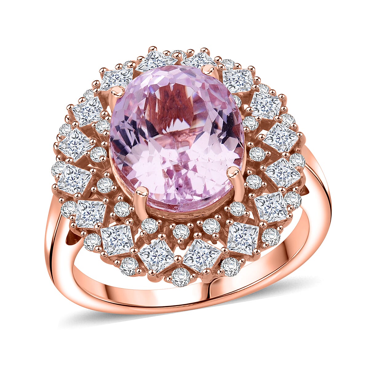 D'Joy Premium Martha Rocha Kunzite and Moissanite 5.90 ctw Ring in 18K Vermeil Rose Gold Over Sterling Silver