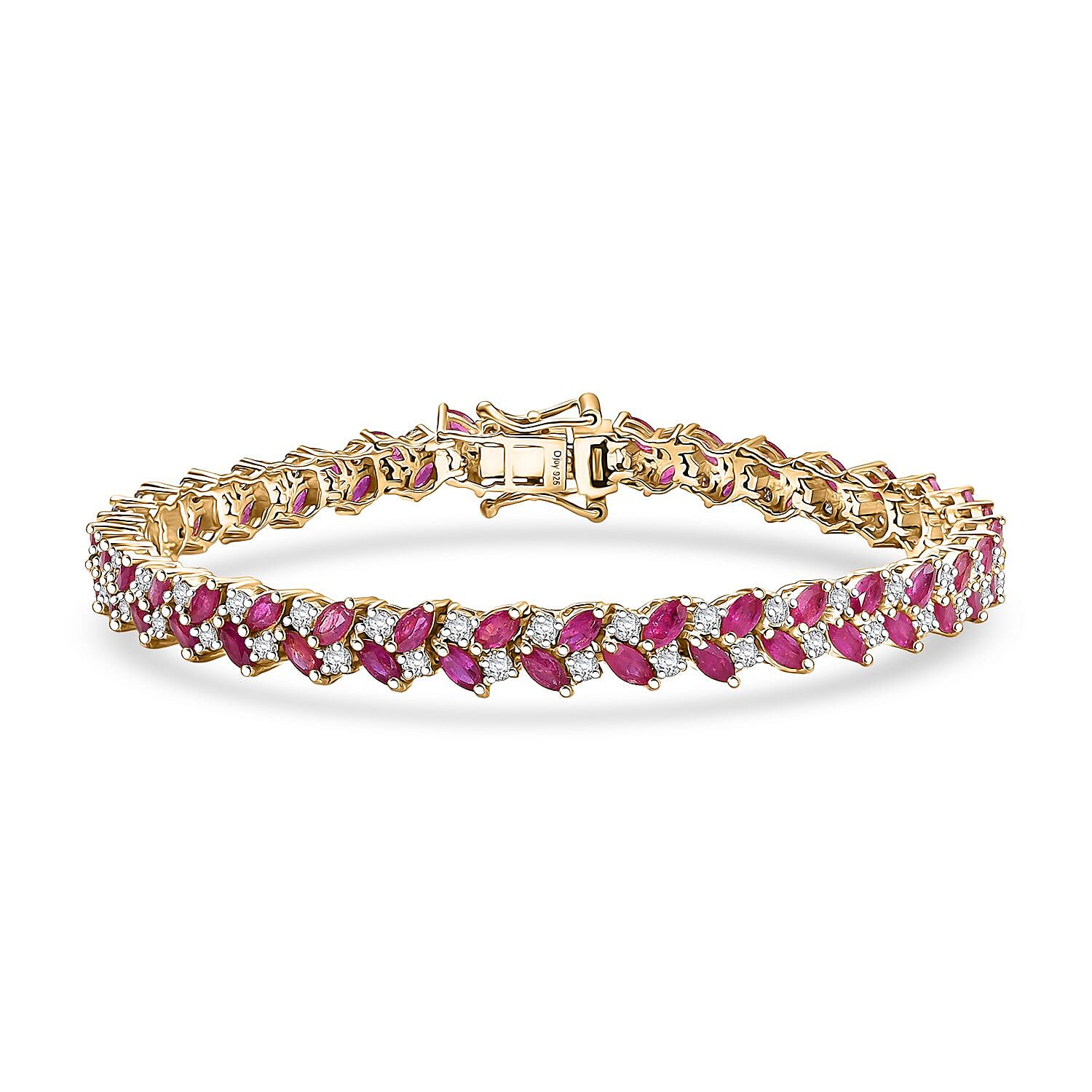 D'Joy Montepuez Ruby and Moissanite 9.50 ctw Bracelet in 18K Vermeil Yellow Gold Over Sterling Silver (7.25 In)