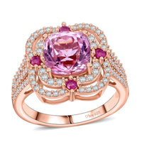 D'Joy Premium Martha Rocha Kunzite and Multi Gemstone 3.50 ctw Ring in 18K Vermeil Rose Gold Over Sterling Silver