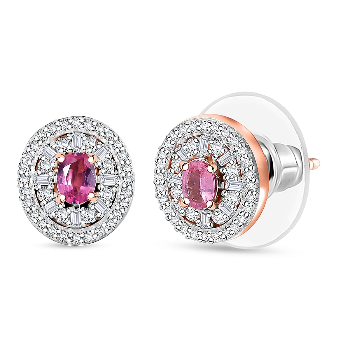 D'Joy Premium Mahenge Spinel and Diamond 0.80 tw Regal Radiance Earrings in 18K Vermeil Rose Gold Over Sterling Silver