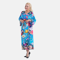 Dark Gray with Red Crane Placement Long Kimono - One Size Fits Most