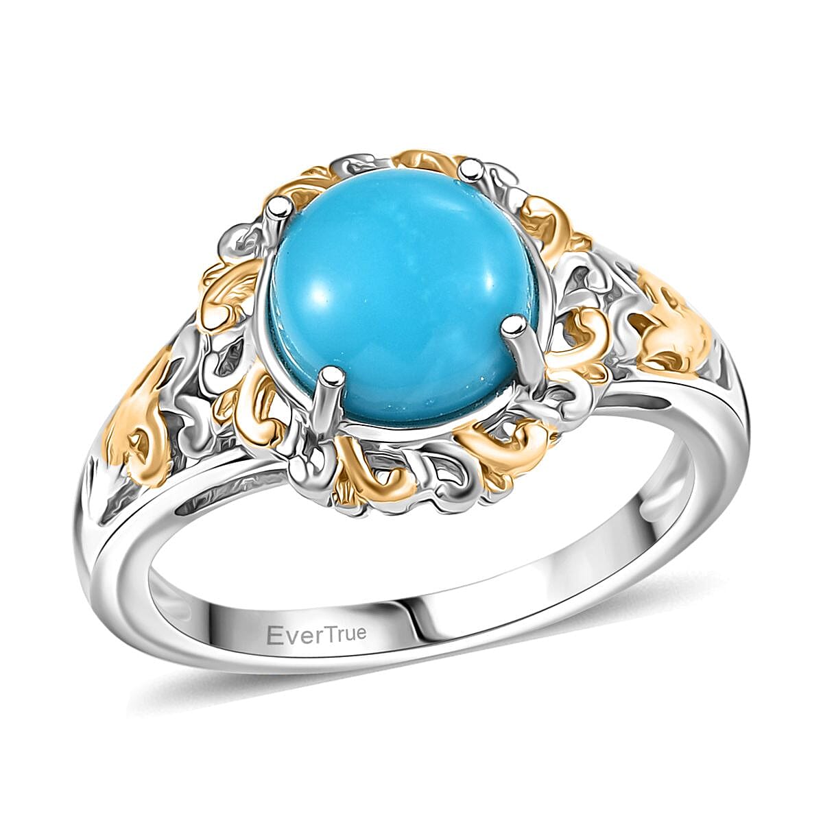 EverTrue Sleeping Beauty Turquoise Ring in 18K YG Plated and Platinum Bond (Size 10.0) 1.80 ctw