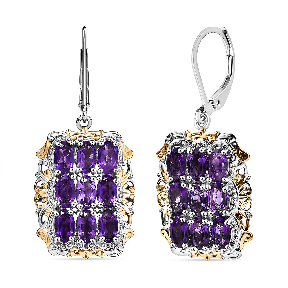 EverTrue African Amethyst Cluster Earring in 18K YG Plated and Platinum Bond 4.50 ctw