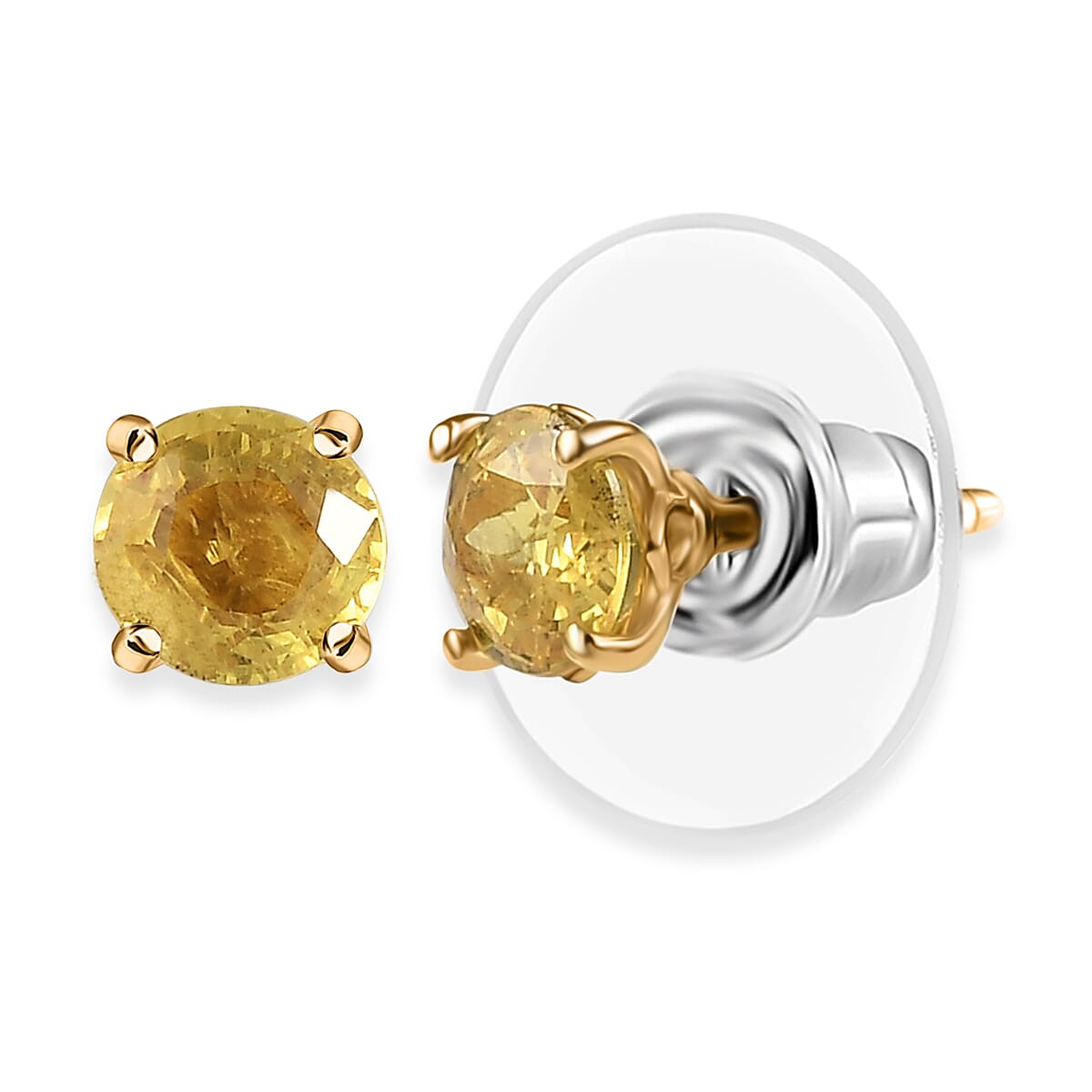 D'Joy Madagascar Yellow Sapphire 1.60 ctw Solitaire Stud Earrings in 18K Vermeil Yellow Gold Over Sterling Silver