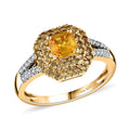 D'Joy Asscher Cut Madagascar Yellow Sapphire, Moissanite Ring in 18K Vermeil YG Over Sterling Silver (Size 10.0) 1.60 ctw - Sticky add to cart bar