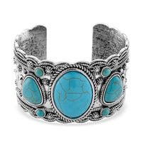 Constituted Blue Howlite 34.00 ctw Southwestern Cuff Bracelet in Silvertone (7.25 In)