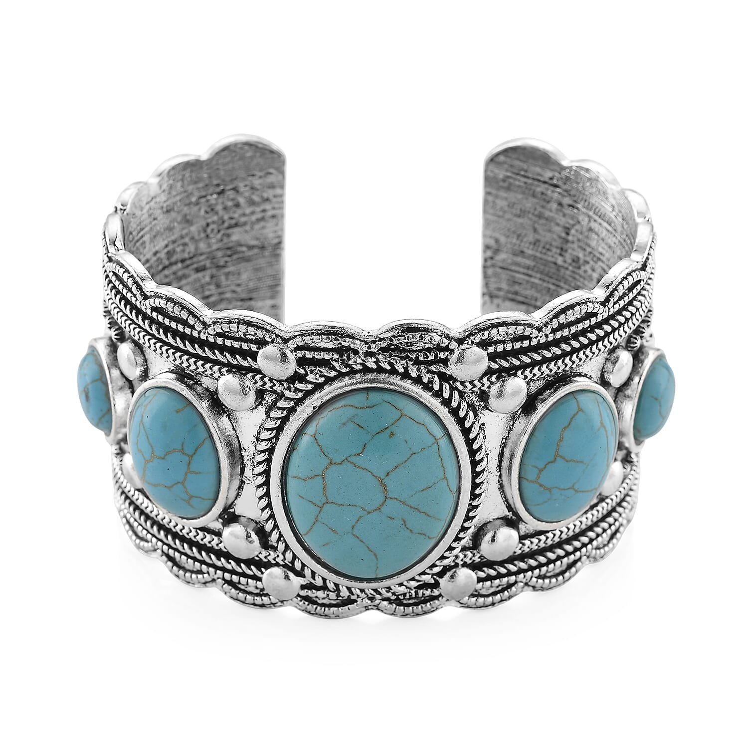 Constituted Blue Howlite 50.00 ctw Southwestern Cuff Bracelet in Silvertone (7.25 In)