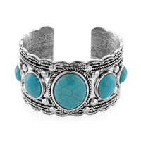 Constituted Blue Howlite 50.00 ctw Southwestern Cuff Bracelet in Silvertone (7.25 In)