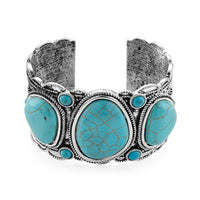 Constituted Blue Howlite 35.00 ctw Southwestern Cuff Bracelet in Silvertone (7.25 In)