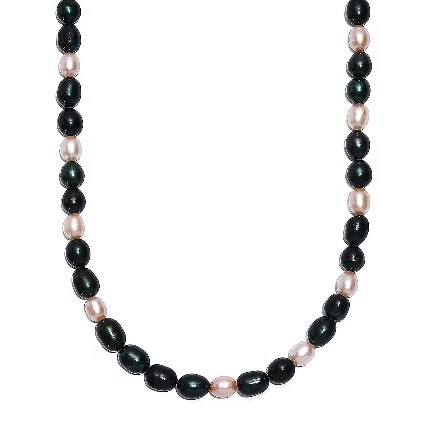 D'Joy Green Dyed Pearl, Freshwater Pearl Necklace in Rhodium Over Sterling Silver 18 Inches