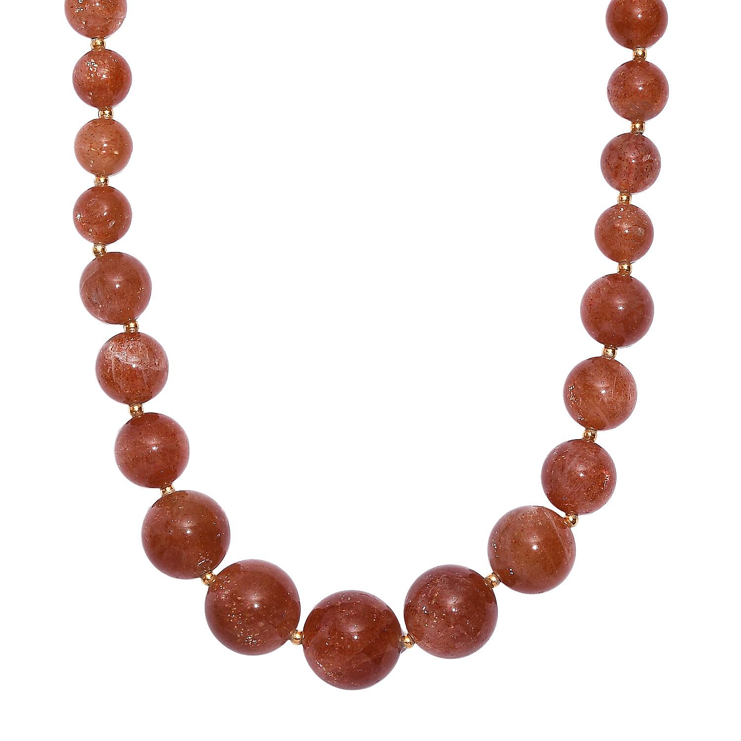 D'Joy AAAA RARE FIND Golden Sunstone 200.00 ctw Goldon Glow Beaded Necklace in 18K Vermeil Yellow Gold Over Sterling Silver 18-20 Inches