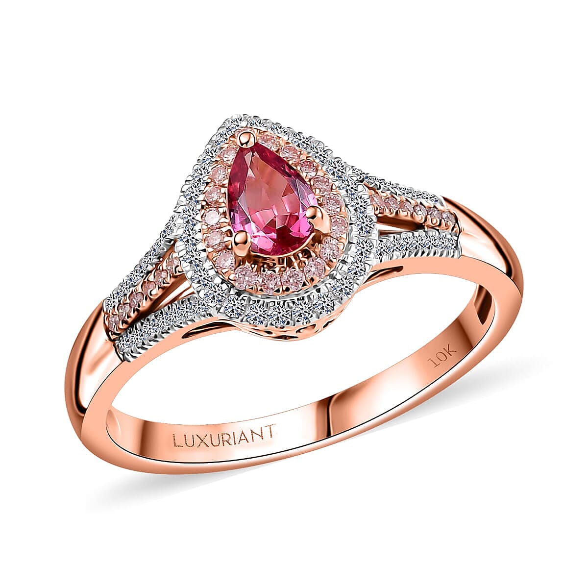 10K Rose Gold AAA Mahenge Spinel, Luxuriant Lab Grown Pink and White Diamond (VS) Ring (Size 10.0) 0.85 ctw