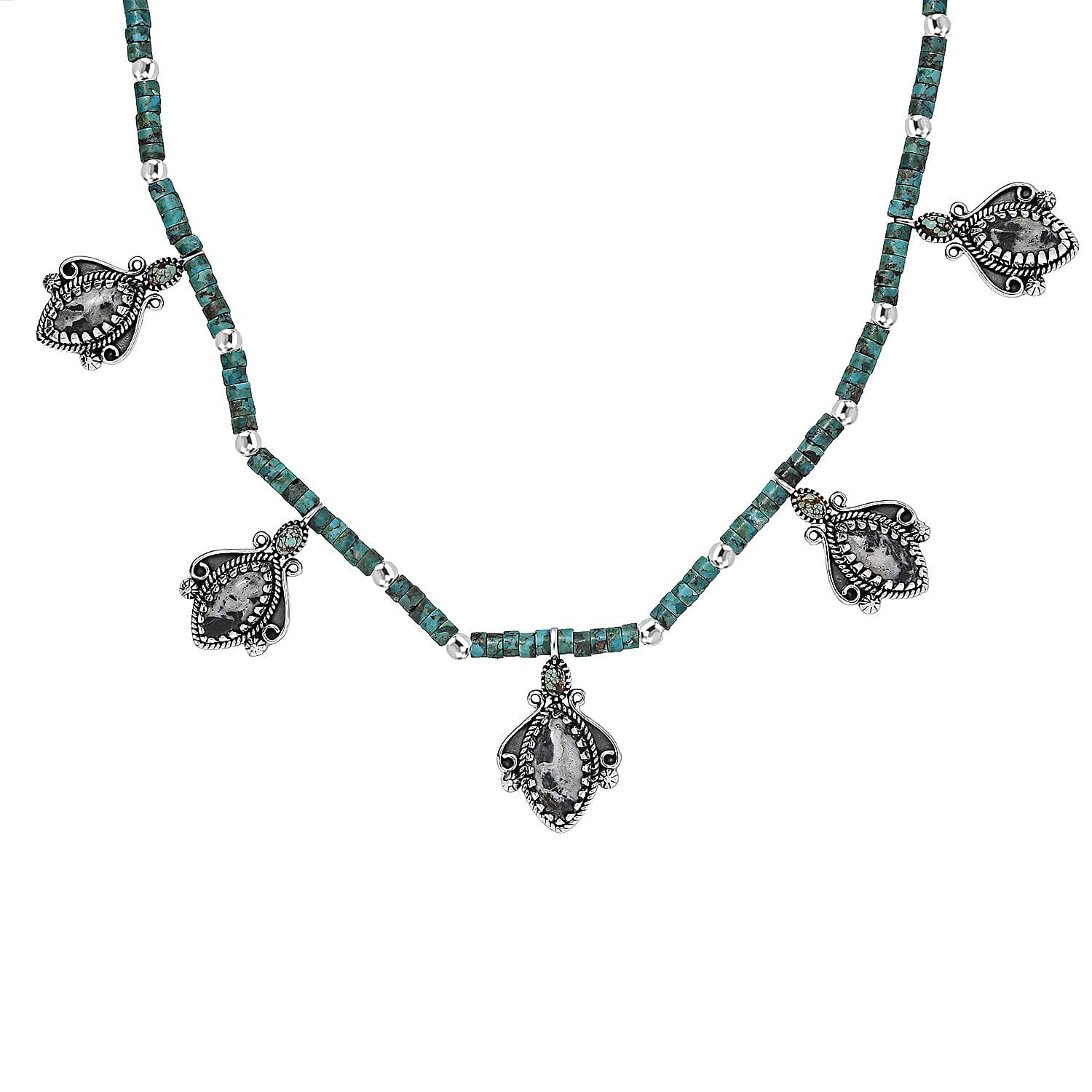 D'Joy Artisan Crafted White Buffalo and Multi Gemstone 62.30 ctw Necklace 18-20 Inches in Sterling Silver