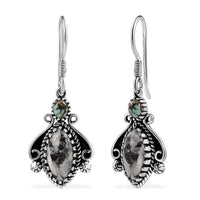 D'Joy Artisan Crafted White Buffalo and Blue Horizon Turquoise 4.20 ctw Earrings in Sterling Silver