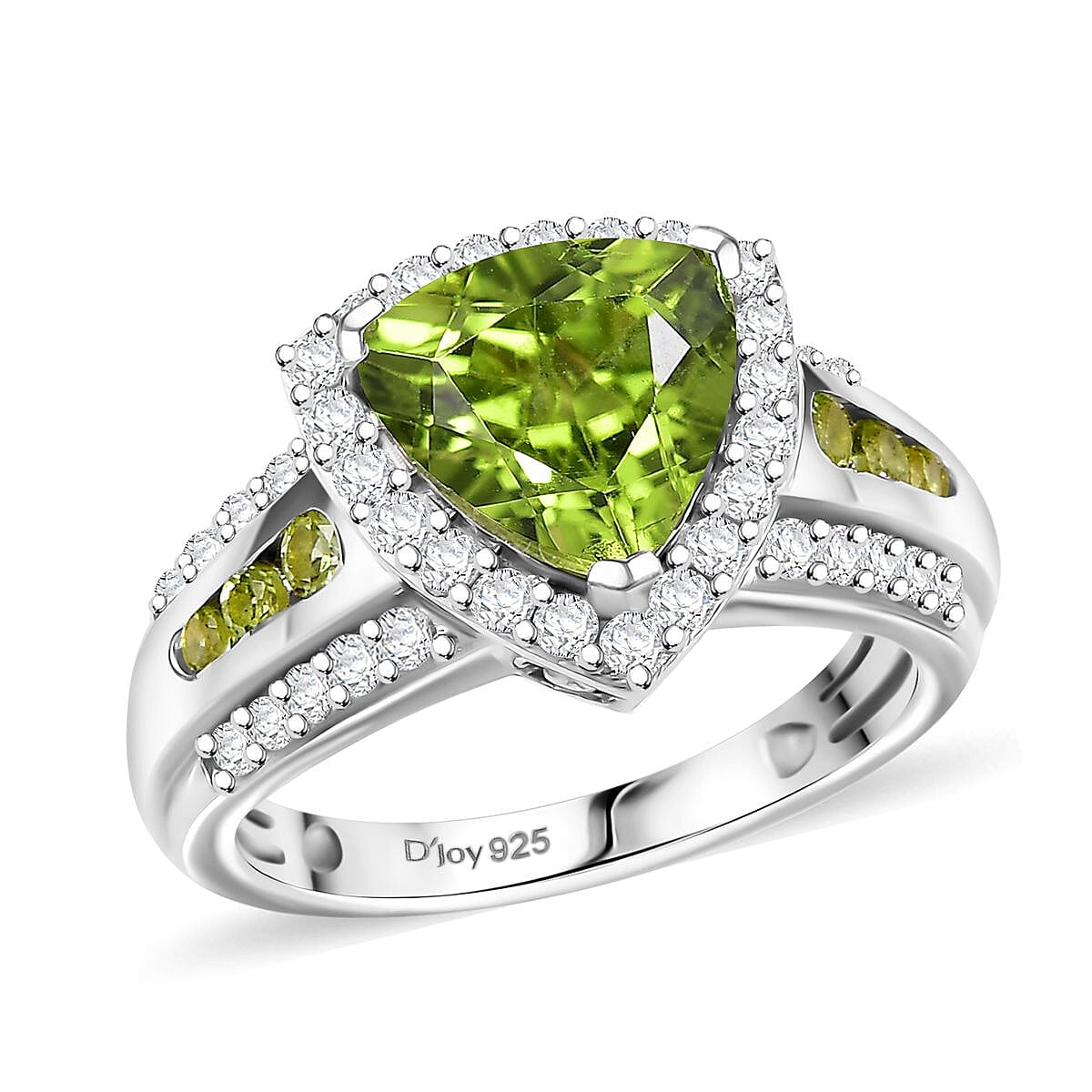 D'Joy Peridot and White Zircon 3.75 ctw Ring in Rhodium Over Sterling Silver (Size 10.0)