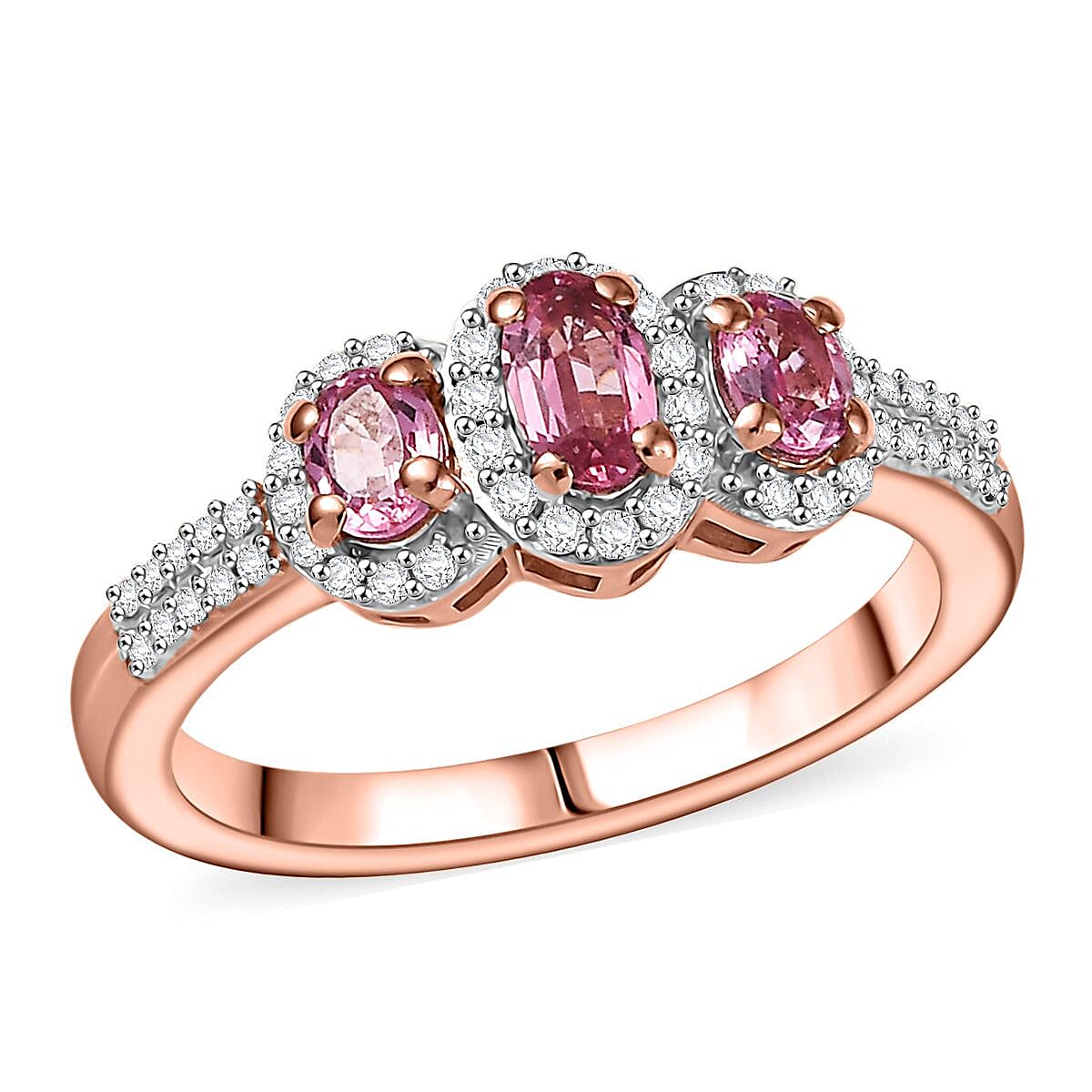 D'Joy Premium Mahenge Spinel, Moissanite Ring in 18K Vermeil RG Over Sterling Silver (Size 10.0) 0.85 ctw
