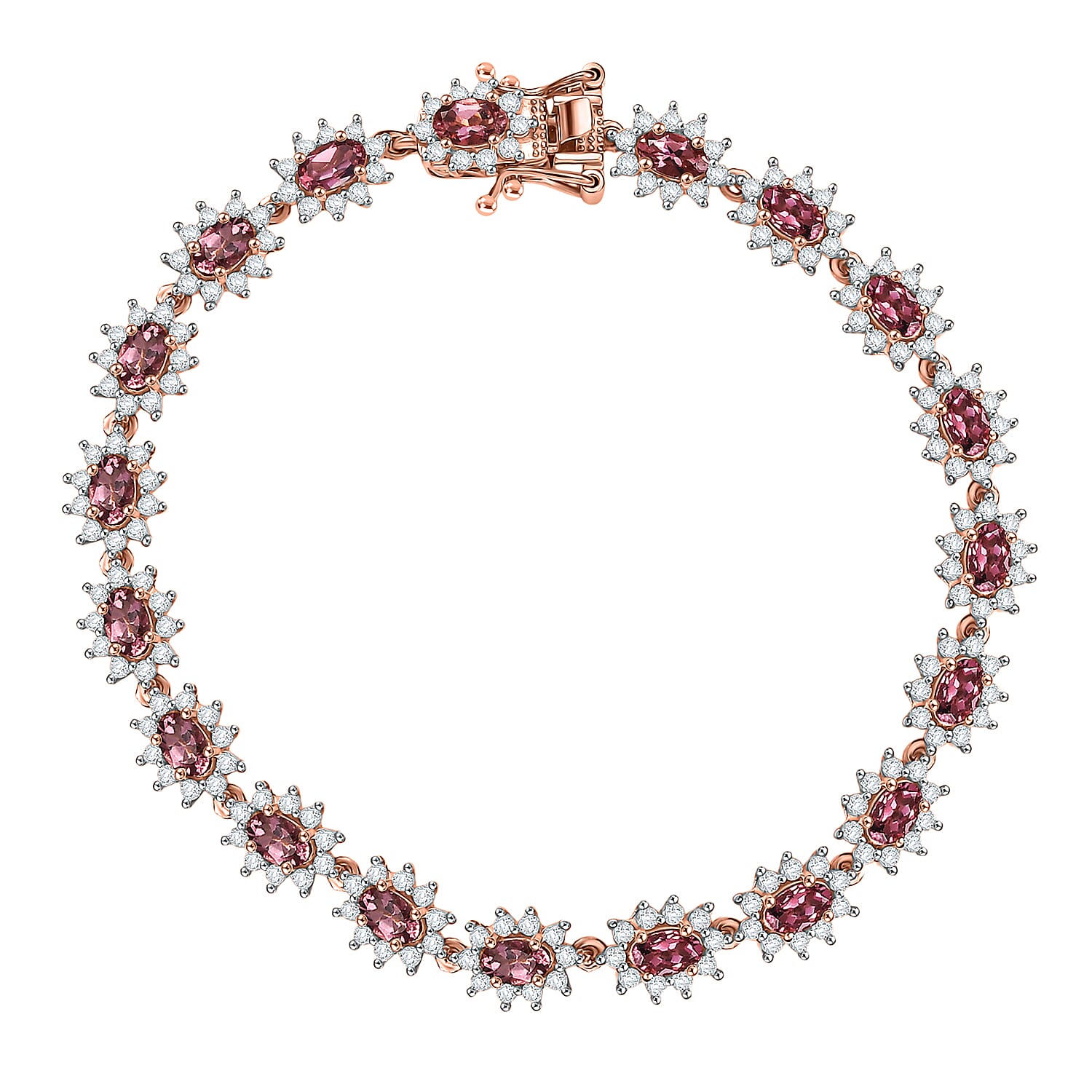 D'Joy Premium Blush Tourmaline, White Zircon Bracelet in 18K Vermeil RG Over Sterling Silver (7.25 In) 5.15 ctw