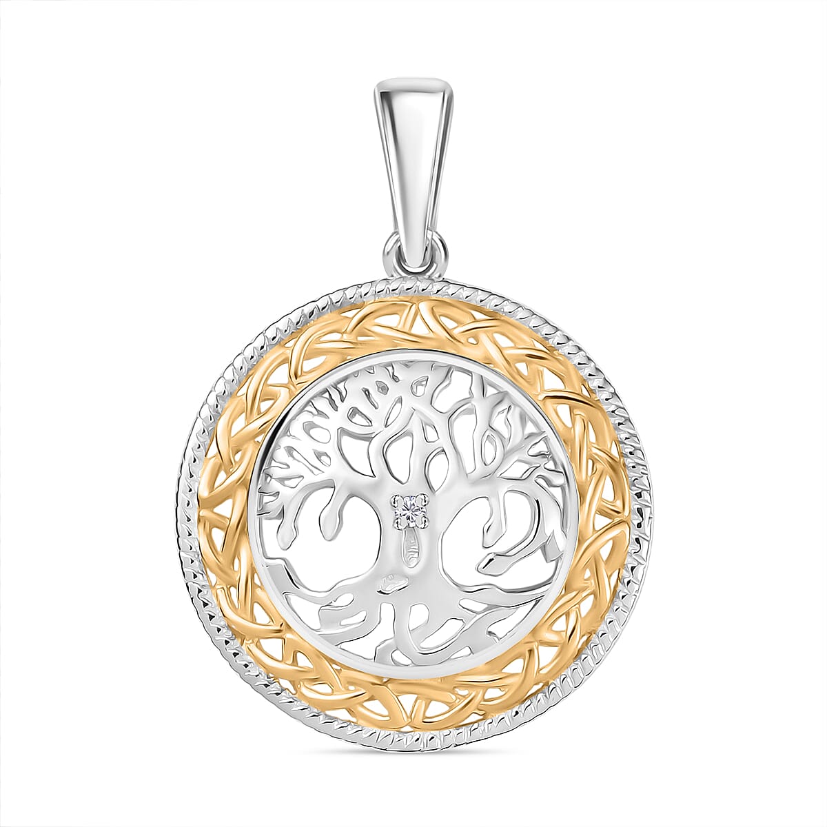 D'Joy Moissanite Pendant without Chain in Platinum and 18K Vermeil YG Over Sterling Silver