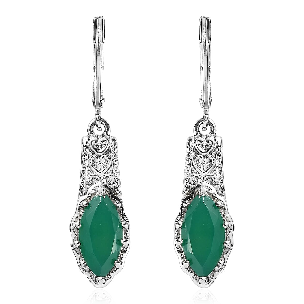 EverTrue Green Onyx 3.70 ctw Lever Back Earrings in Stainless Steel