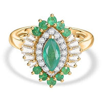 D''Joy Zambian Emerald and Moissanite Ring in 18K Vermeil YG Over Sterling Silver (Size 10.0) 1.30 ctw