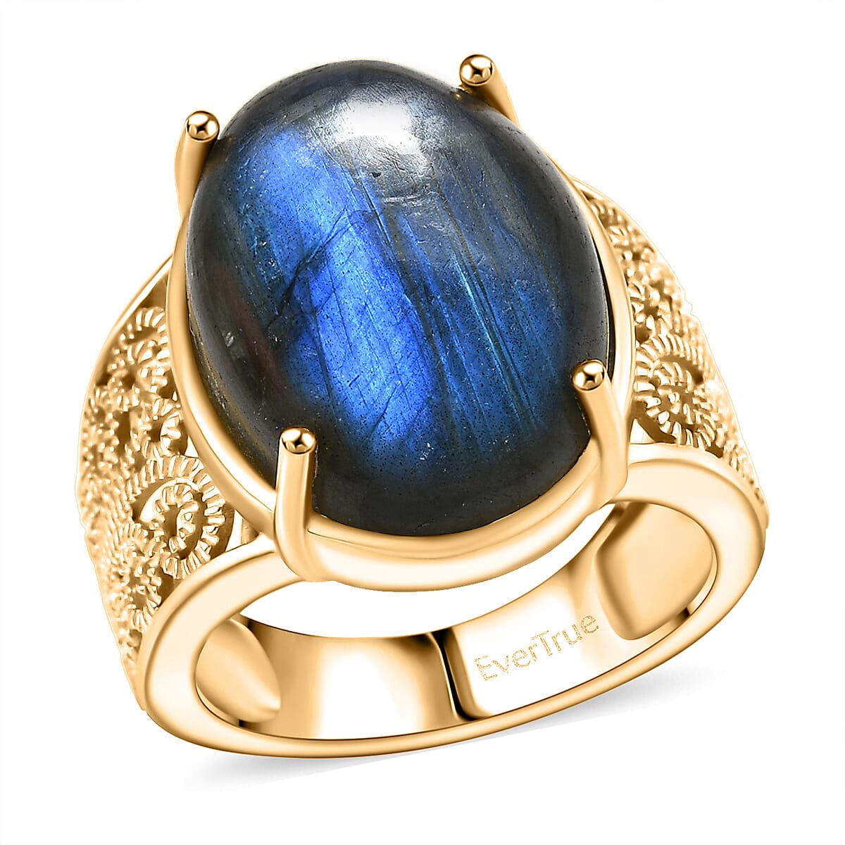 EverTrue Malagasy Labradorite Solitaire Ring in 18K YG Plated (Size 10.0) 12.75 ctw