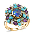 D'Joy Elysian Opal (Triplet) and Multi Gemstone 4.50 ctw Ring in 18K Vermeil Yellow Gold Over Sterling Silver (Size 10.0) - Sticky add to cart bar