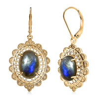 EverTrue Malagasy Labradorite 13.65 ctw Lever Back Earrings in 18K Yellow Gold Plated