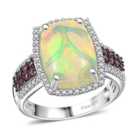 D’Joy Premium Ethiopian Welo Opal, Multi Gemstone Ring in Rhodium Over Sterling Silver (Size 10.0) 5.50 ctw