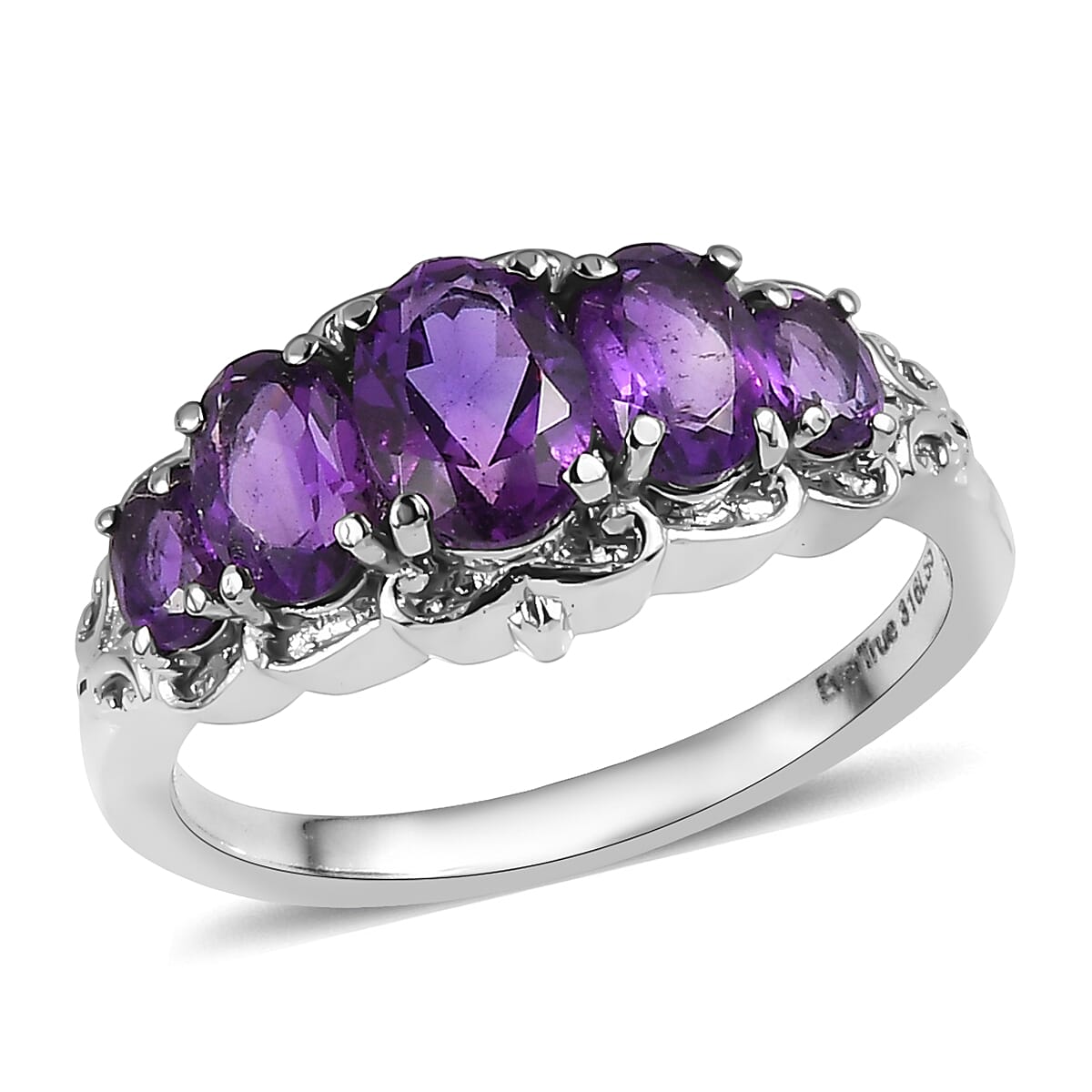 EverTrue African Amethyst 1.85 ctw 5 Stone Ring in Stainless Steel (Size 10.0)