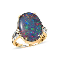 Luxoro AAA Elysian Opal (Triplet) and G-H I2 Diamond 6.40 ctw Art Deco Ring in 10K Yellow Gold
