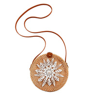 Tamsy Handmade Brown Round Crossbody Bag with Shell