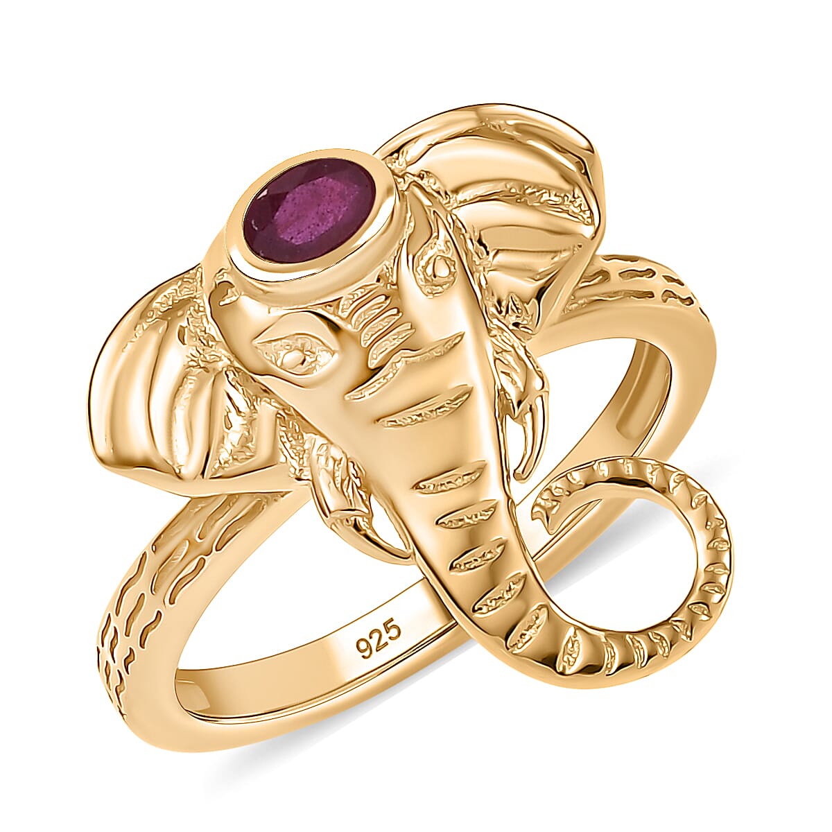 D'Joy African Ruby (FF) 0.20 ctw Ring in 18K Yellow Gold Plated Sterling Silver (Size 9.0)