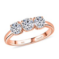 Luxuriant Lab Grown Diamond E-F VS 3 Stone Ring in 18K Vermeil Rose Gold Over Sterling Silver (Size 10.0) 1.00 ctw