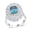 D'Joy Premium Cambodian Blue Zircon and Moissanite 4.50 ctw Ocean Empress Ring in Rhodium Over Sterling Silver (Size 10.0) - Sticky add to cart bar