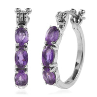 EverTrue African Amethyst Hoop Earrings in Stainless Steel 2.90 ctw