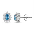 D'Joy Premium Cambodian Blue Zircon and White Zircon 1.15 ctw Ocean Flame Stud Earrings in Rhodium Over Sterling Silver - Sticky add to cart bar