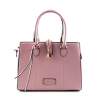 Cee Klein Blush Faux Leather Satchel Bag with Chain & Lock Detail