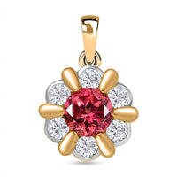 D'Joy Lab Created Padparadscha Sapphire, White Zircon 3.20 ctw Pendant in Platinum and 14K Yellow Gold Plated Over Sterling Silver