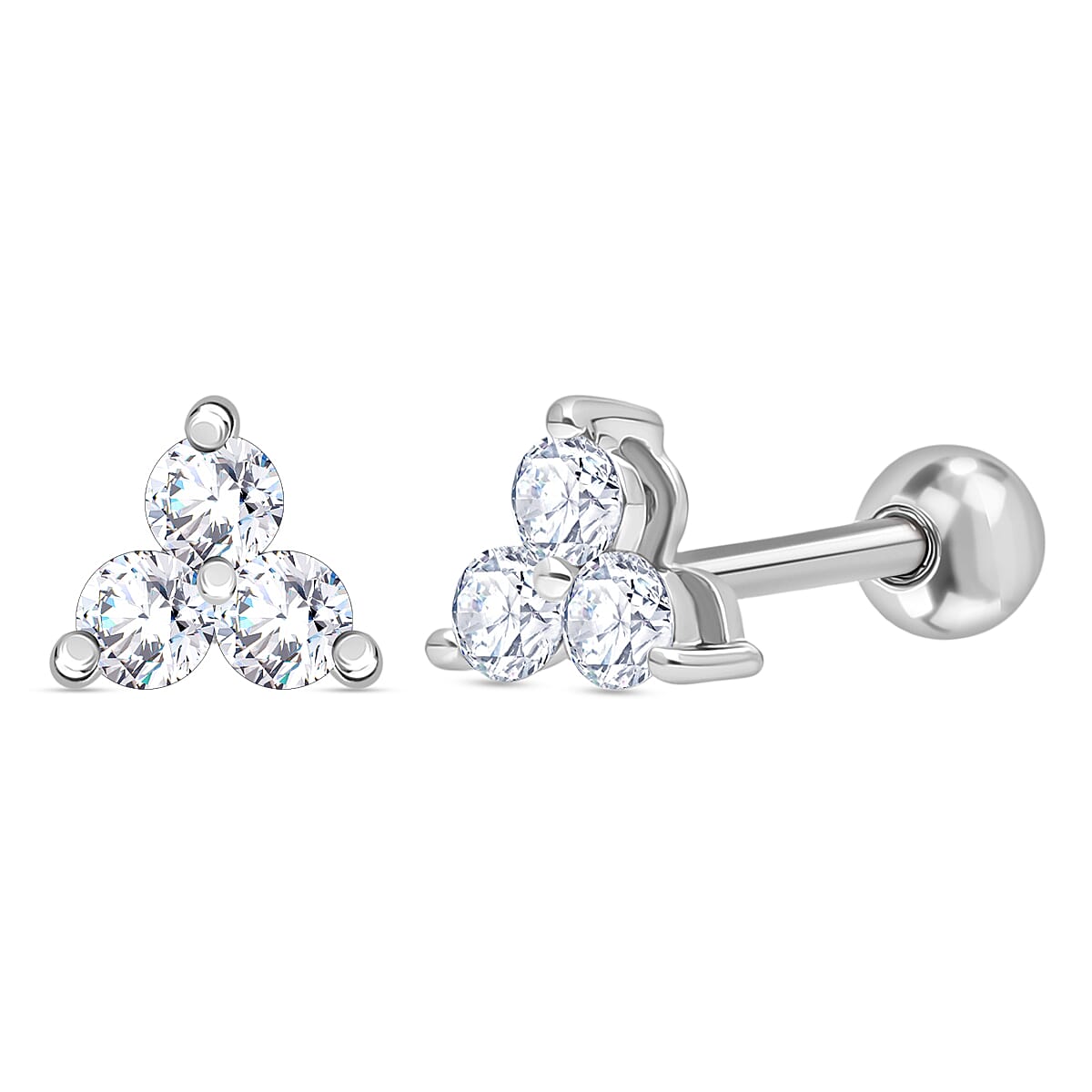 D'Joy Lab Grown Diamond I2 0.20 ctw Solitaire Stud Earrings in Rhodium Over Sterling Silver