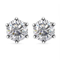 D'Joy 100 Facets Moissanite 1.90 ctw Solitaire Stud Earrings in Rhodium OverSterling Silver - Sticky add to cart bar