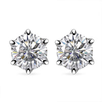 D'Joy 100 Facets Moissanite 1.90 ctw Solitaire Stud Earrings in Rhodium OverSterling Silver