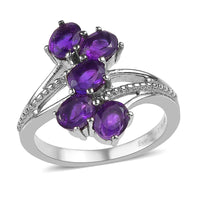 EverTrue African Amethyst 5 Stone Ring in Stainless Steel (Size 10.0) 1.85 ctw