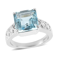 EverTrue Sky Blue Topaz Solitaire Ring in Stainless Steel (Size 10.0) 6.15 ctw