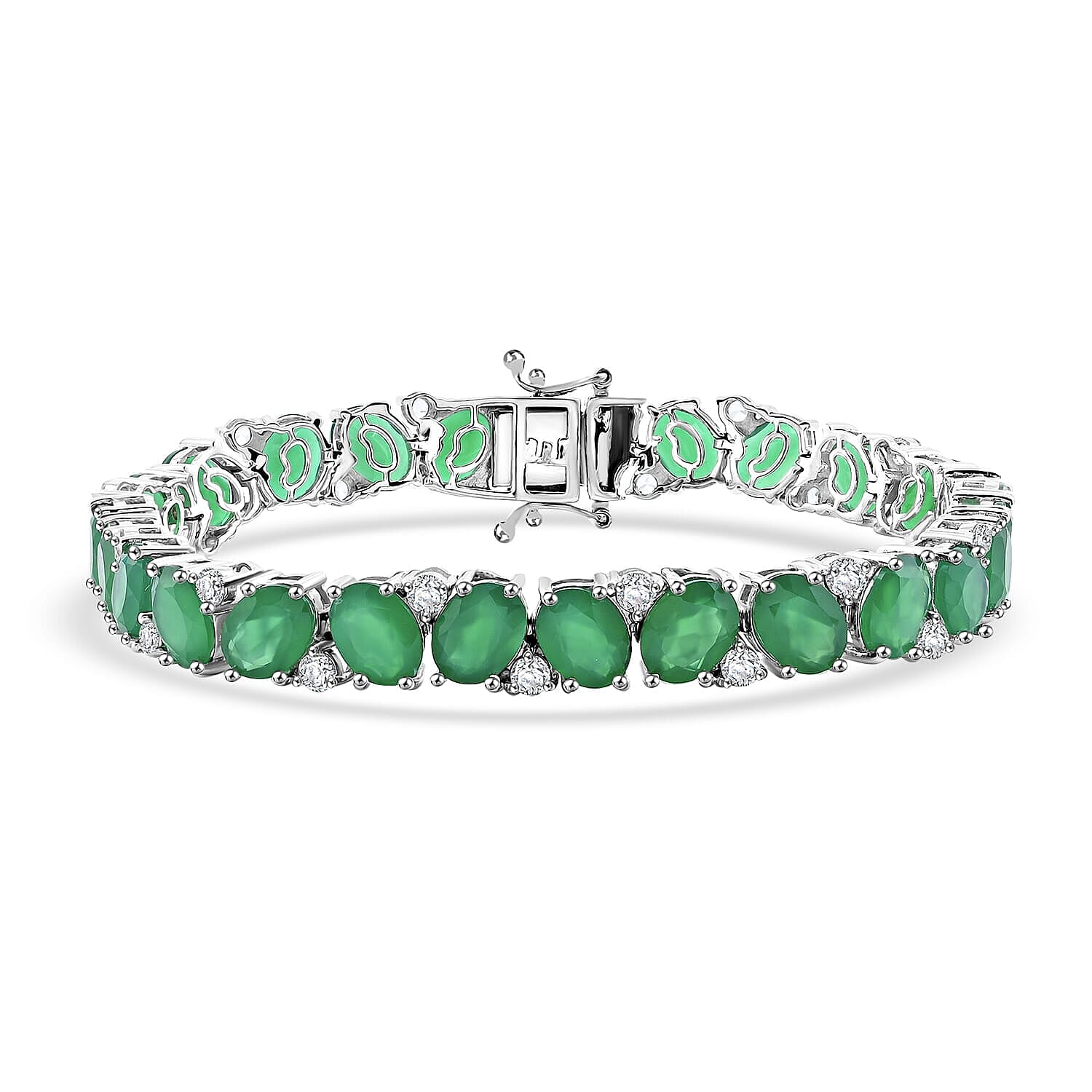 EverTrue Green Onyx and White Zircon 29.85 ctw Bracelet in Platinum Bon (7.25 In)
