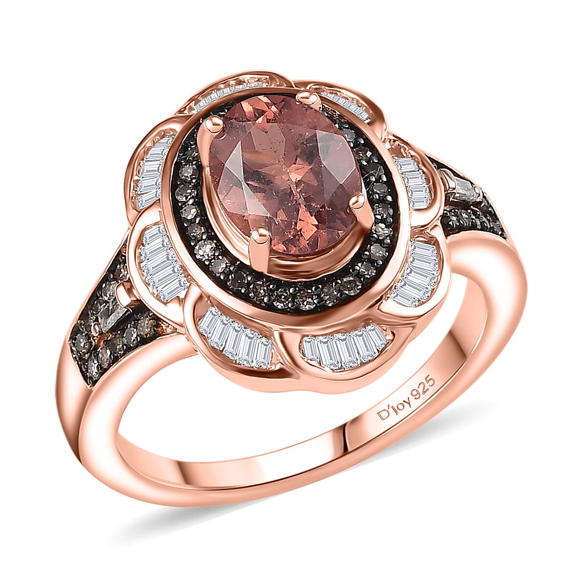 D’Joy Red Apatite, Natural Champagne and White Diamond (0.55 cts) Floral Ring in 18K Vermeil RG Over Sterling Silver (Size 10.0) 1.80 ctw