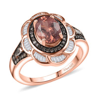 D’Joy Red Apatite, Natural Champagne and White Diamond (0.55 cts) Floral Ring in 18K Vermeil RG Over Sterling Silver (Size 10.0) 1.80 ctw