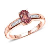 D’Joy Red Apatite, Moissanite Art Deco Ring in 18K Vermeil RG Over Sterling Silver (Size 10.0) 1.00 ctw