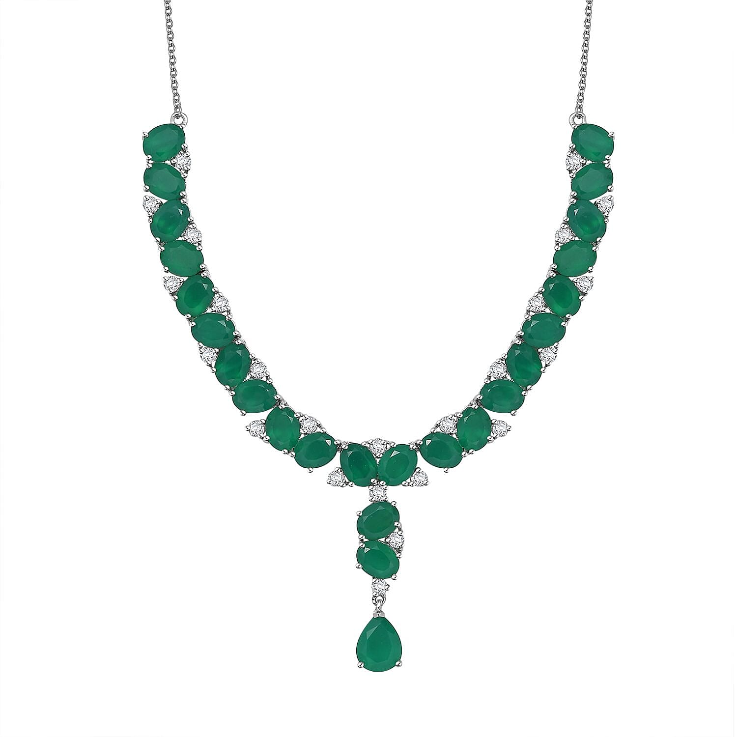 EverTrue Green Onyx and White Zircon 31.85 ctw Necklace 18 Inches Platinum Bond