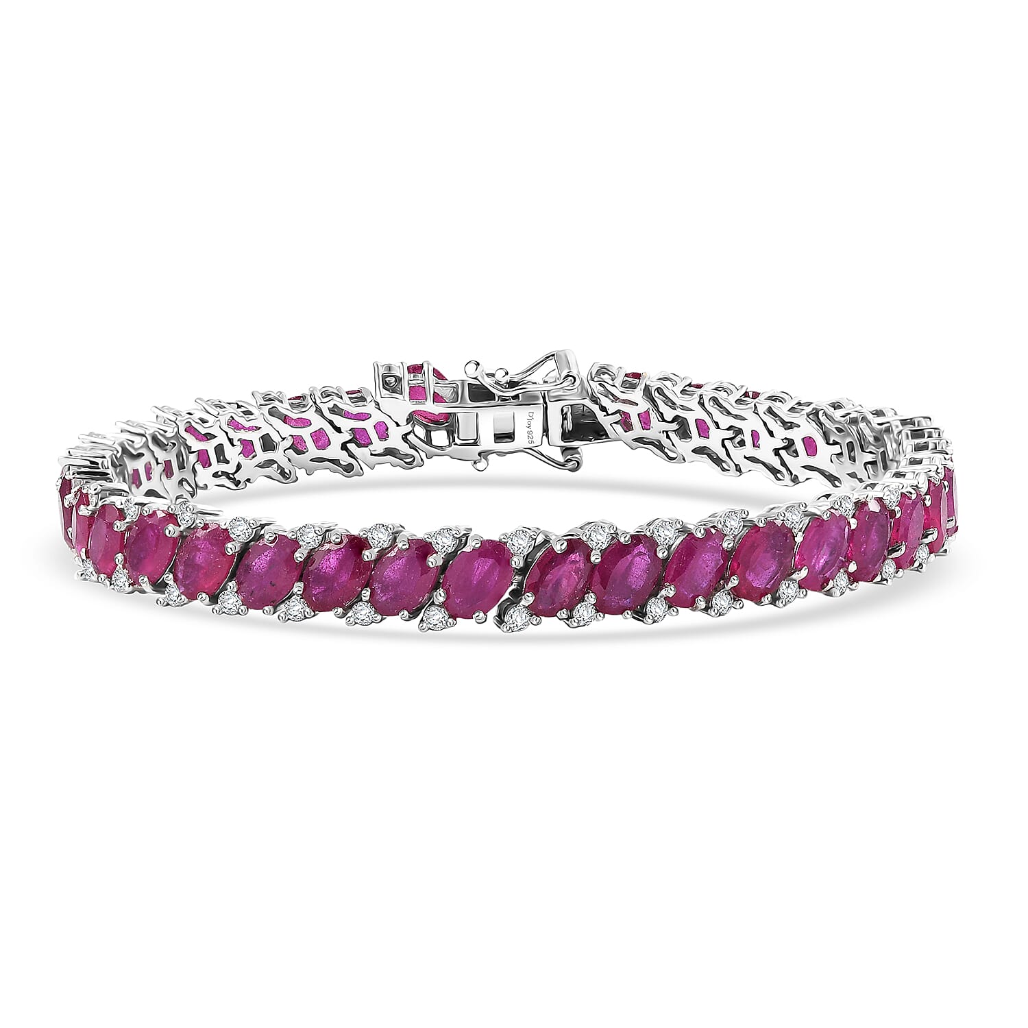 D'Joy Niassa Ruby (FF), White Zircon Bracelet in Rhodium Over Sterling Silver (7.25 In) 25.75 ctw