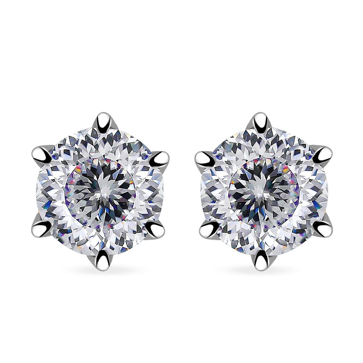 D'Joy Portuguese Cut 161 Facets Moissanite 1.90 ctw Solitaire Stud Earrings in Rhodium OverSterling Silver